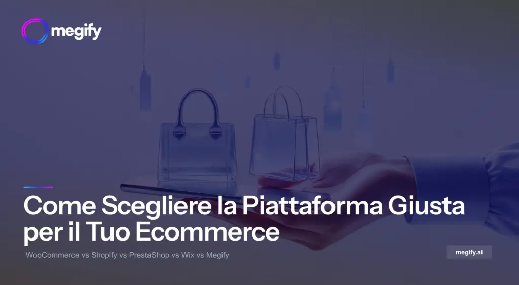 Confronto completo tra piattaforme ecommerce 2026: WooCommerce vs Shopify vs PrestaShop vs Wix vs Megify. Costi reali, pro e contro, tabelle e guida alla scelta.